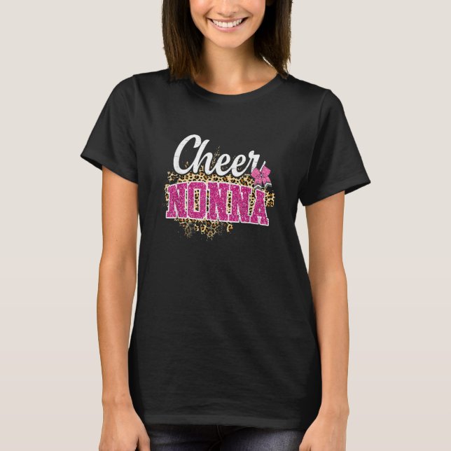 T-shirt Cheer Nonna Biggest Fan Leopard Print And Pom Pom (Devant)