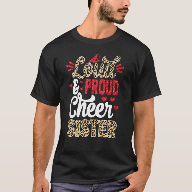 T-shirt Cheer Sister Biggest Fan Leopard Print And Pom Pom (Devant)