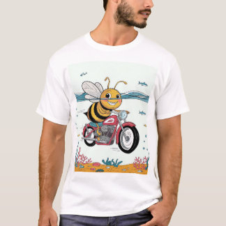 T-shirt Cheerful Bee équitation d'une moto dans l'océan