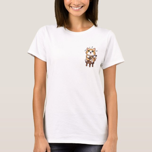 T-shirt Cheerful Orange Tabby Cat Playing Acoustic Guitar (Devant)