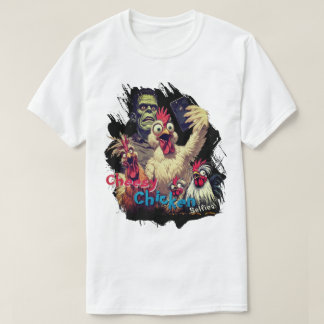 T-shirt Cheesy Chickens Meet Frankenstein Tee