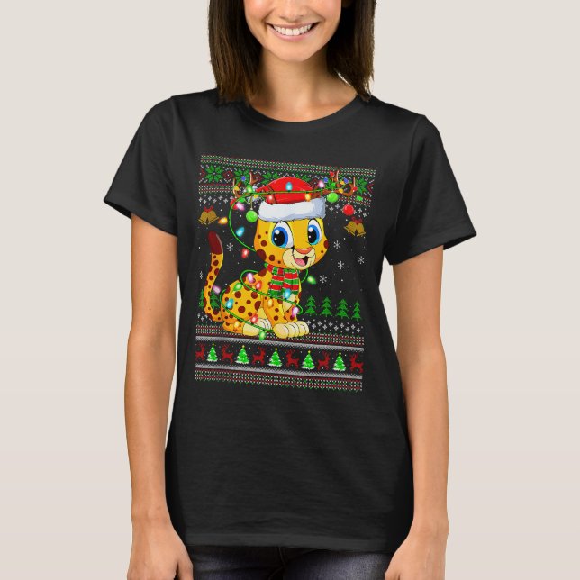 T-shirt Cheetah Ugly Christmas Sweaters Holiday Santa Cute (Devant)