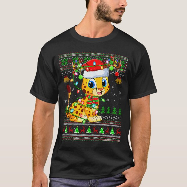T-shirt Cheetah Ugly Christmas Sweaters Holiday Santa Cute (Devant)