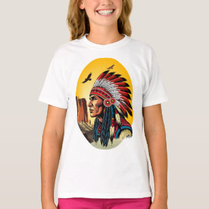 T-shirt Chef amérindien sur paysage sauvage coucher de sol