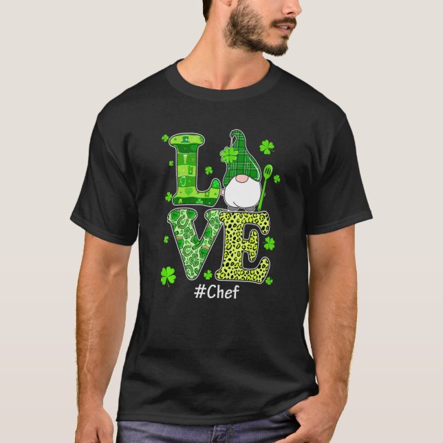 T-shirt Chef Amoureux Gnome Leopard St Patrick's Day Irish (Devant)