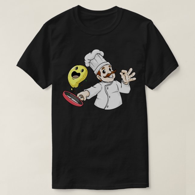 T-shirt Chef avec chef casquette Fried Oeuf et Pan (Design devant)