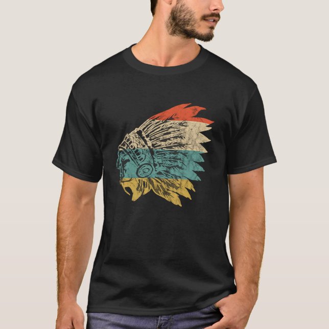 T-shirt Chef de casque indien Amérindien Tête de plume amé (Devant)