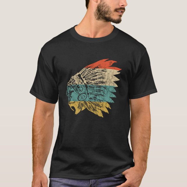 T-shirt Chef de casque indien Amérindien Tête de plume amé (Devant)