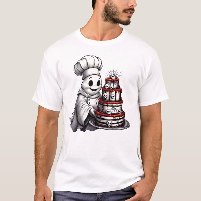 T-shirt Chef gourmet Fantôme avec Hallowee de gâteau crâne (Devant)