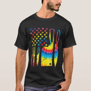 T-shirt Chef Knife Set Chemise Tie Dye Drapeau américain C