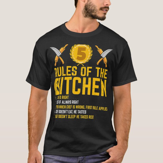 T-shirt Chefs 5 Règles de la cuisine Drôle Chef Règles (Devant)