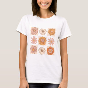 T-shirt Chemise À damiers Floral Boho   Tee de fleur rétro