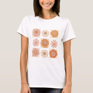 T-shirt Chemise À damiers Floral Boho | Tee de fleur rétro