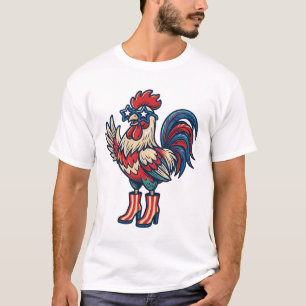 T-shirt Chemise à gravure vintage Coq patriotique en talon