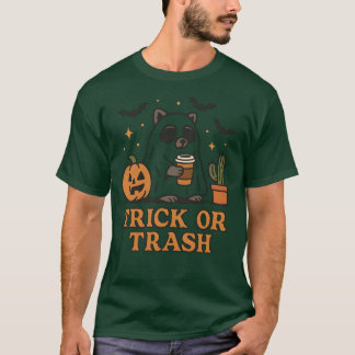 T-shirt Chemise à Trick ou à Trash - Jolie Raccoon Hallowe