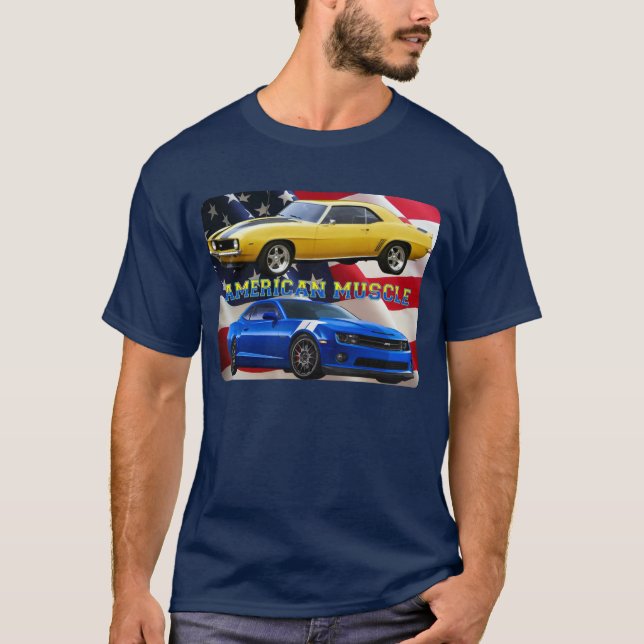 T-shirt Chemise américaine de drapeau de Camaro de muscle (Devant)