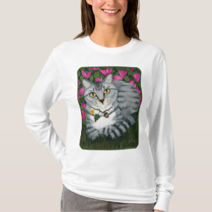 T-shirt Chemise argentée d'art d'imaginaire de chat de
