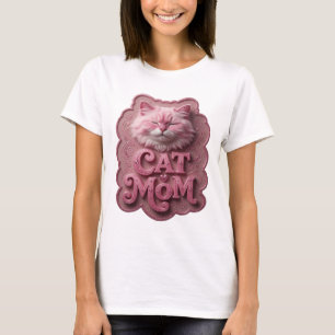 T-shirt Chemise avec citation de MAMAN CHAT rose ludique