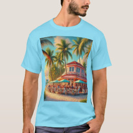 T-shirt Chemise Beach Cafe Aruba Tropical Bleu