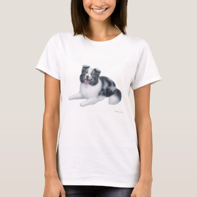 T-shirt Chemise bleue de Babydoll de border collie Merle (Devant)