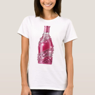 T-shirt Chemise citation BOUTEILLE PAILLETTE ROSE argent d