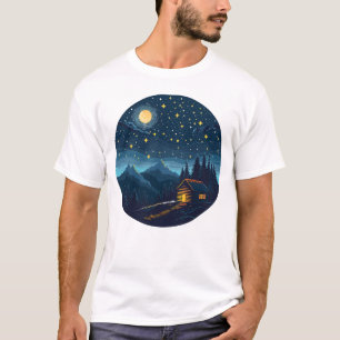 T-shirt Chemise Cozy Night Cabin Under Starry Sky