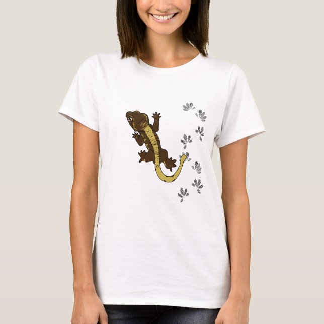 T-shirt Chemise crêtée Brown de Gecko avec des empreintes (Devant)