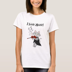 T-shirt Chemise Cute Chats Aimer Musique Musique Violon mu