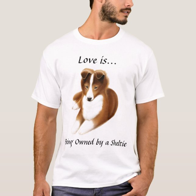 T-shirt Chemise d'amour de Sheltie de chien de berger de (Devant)