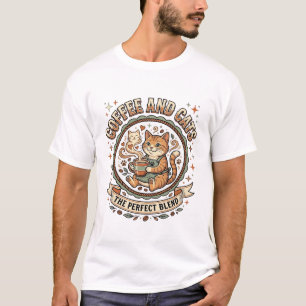 T-shirt Chemise d'art vectoriel vintage Café et chats Chat