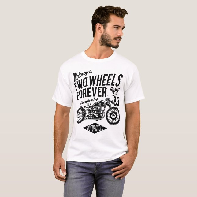 T-shirt chemise de base mens - motocyclette à deux roues é (Devant entier)