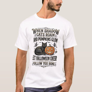 T-shirt Chemise de chat noir Halloween Gravure de citrouil