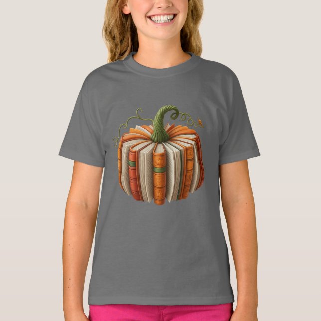 T-shirt Chemise de Citrouille de livres d'Halloween - Lect (Devant)