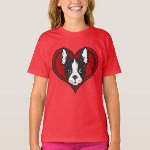 T-shirt Chemise de coeur de Boston Terrier de la fille