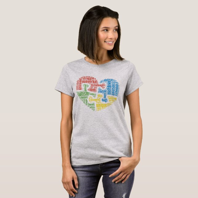 T-shirt Chemise de coeur de nuage de mot d'autisme (Devant entier)