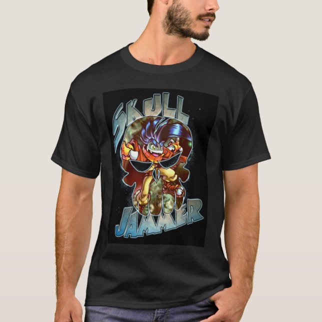 T-shirt chemise de crâne de skulljammer sur le noir (Devant)