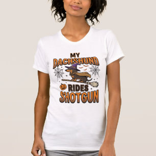 T-shirt Chemise de Dachshund Halloween Sorcière Balai Roul