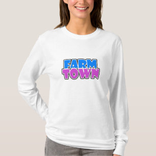 T-shirt Chemise de douille de ville de ferme longue