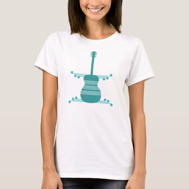 T-shirt Chemise de Guitare Rétro, Turquoise (Devant)