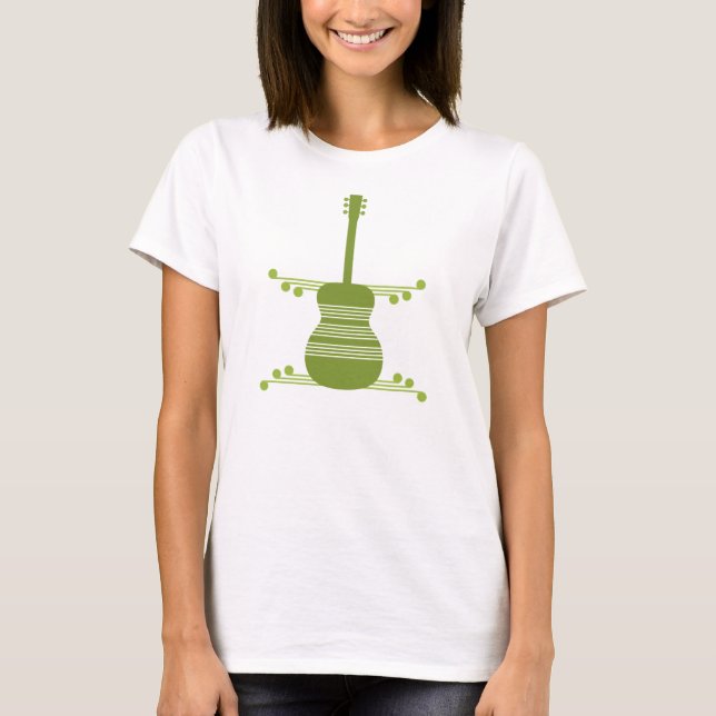 T-shirt Chemise de Guitare Rétro, Vert olive (Devant)