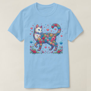 T-shirt Chemise de jour Floral Retro Cat Valentines