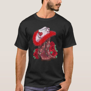 T-shirt Chemise de la Saint-Valentin Cowgirl Bottes Roses 