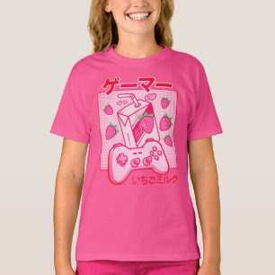 T-shirt Chemise de lait japonais Kawaii fraise Lait drôle