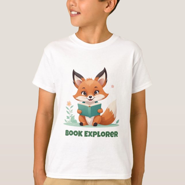 T-shirt Chemise de lecture Fox Book Explorer pour enfants (Devant)