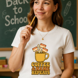 T-shirt Chemise de l'enseignant amusante; Café et nom répé