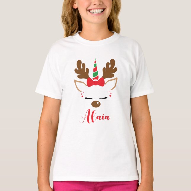 T-shirt Chemise de Noël Cute Unicorn Reindeer (Devant)