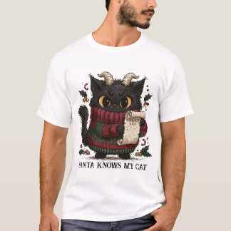 T-shirt Chemise de Noël Liste Vilain Chat Noir