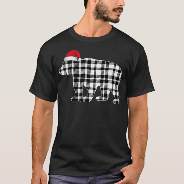T-shirt Chemise de Noël Noir et Blanc Buffle Plaid (Devant)