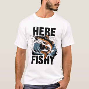 T-shirt Chemise de Pêche Ici-Poisson Graphique Funny T-Shi