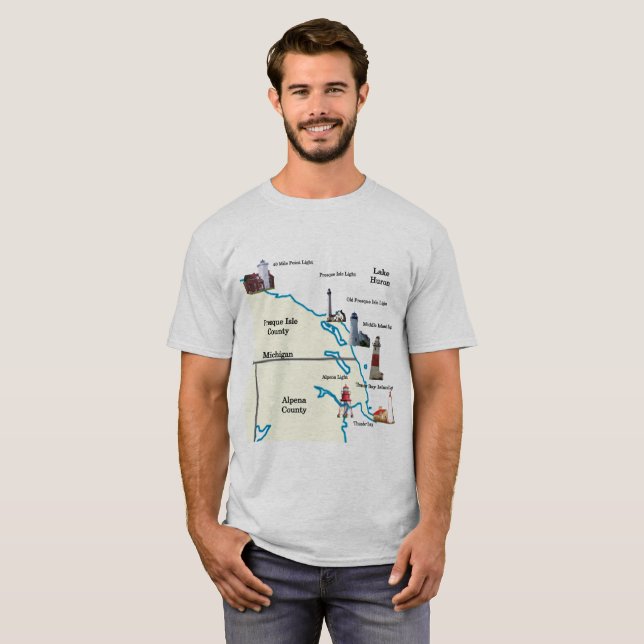 T-shirt Chemise de phare Presque Isle & Alpena County (Devant entier)